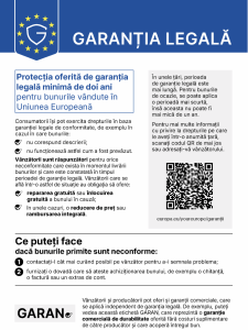 Notificare armonizata - garantia legala (UE) Garanția legală - notificare armonizată UE: protecția oferită de garanția legală minimă de doi ani pentru bunurile vândute în Uniunea Europeană